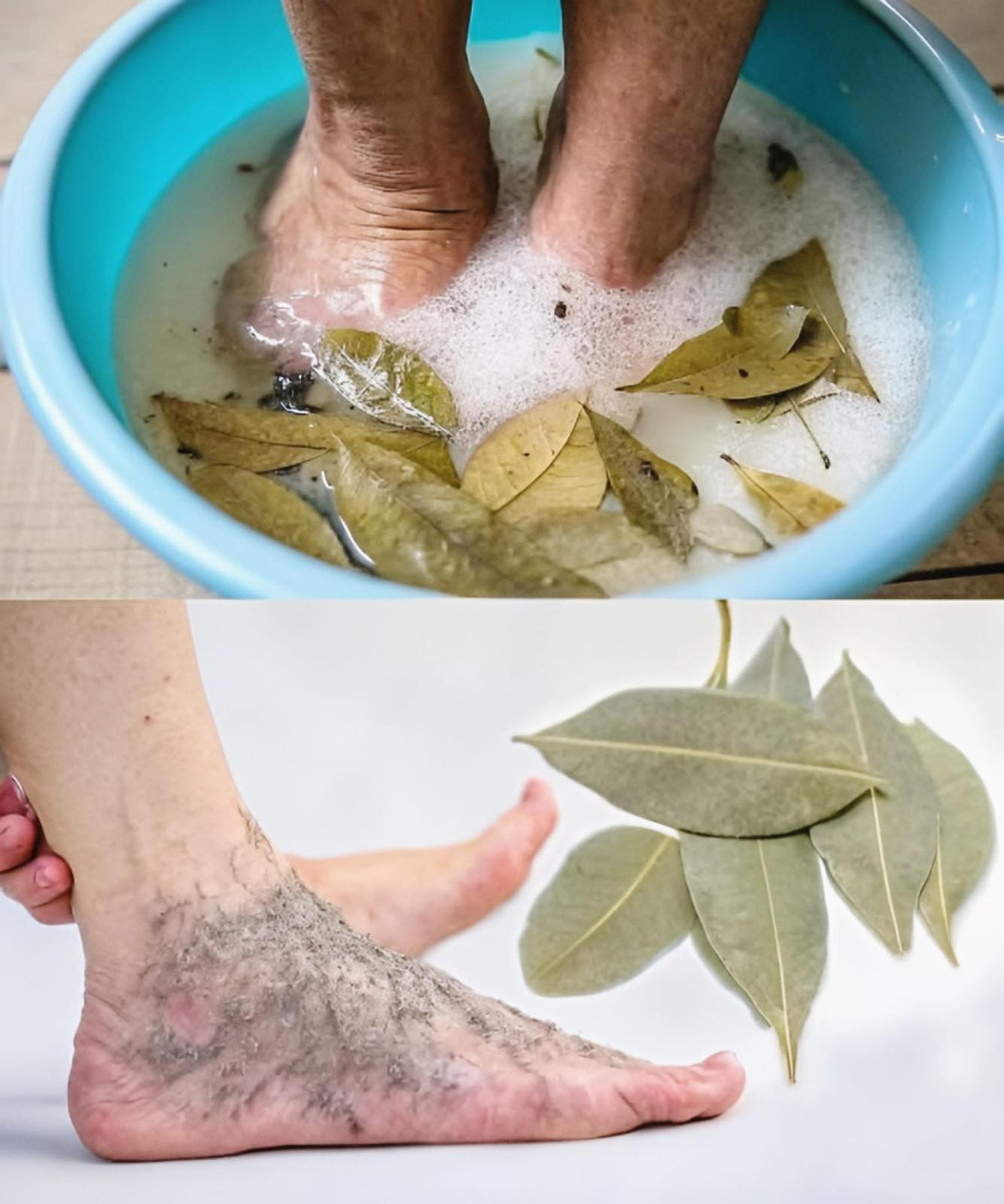 Remojo de pies herbal con hojas flotantes