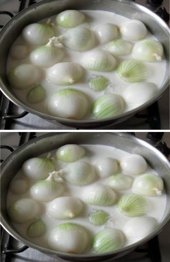 Cebolla hervida en leche