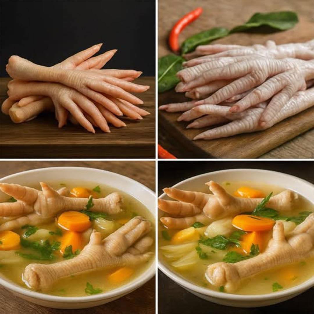 Proceso de preparación de sopa de patas de pollo
