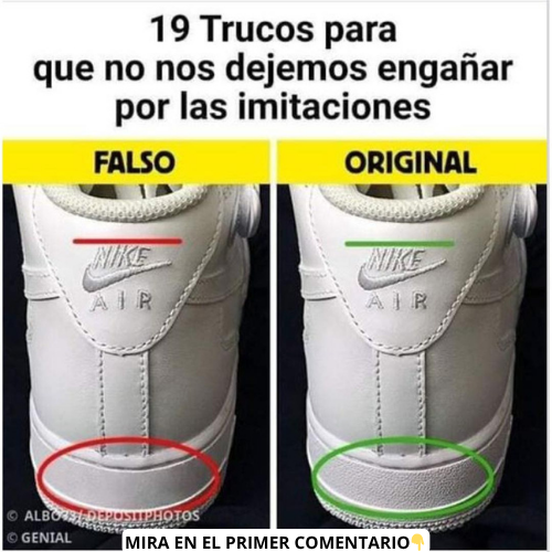 Comparación entre zapato falso y original de Nike Air